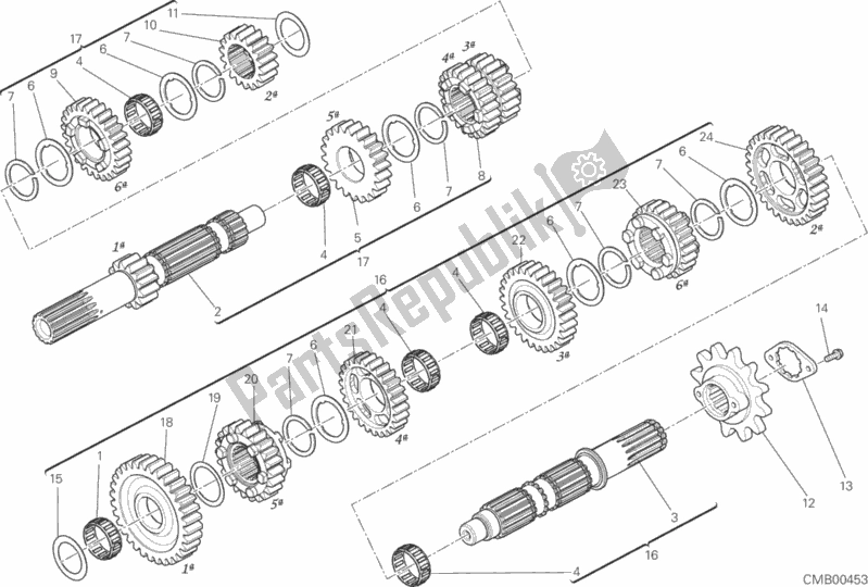 All parts for the Gear Box of the Ducati Scrambler Cafe Racer Thailand USA 803 2018